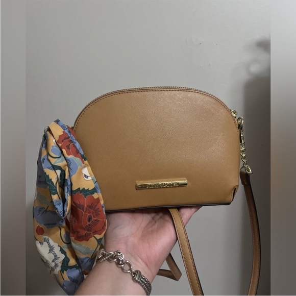 Steve Madden Handbags - Tan Crossbody Bag with Floral Scarf Accent